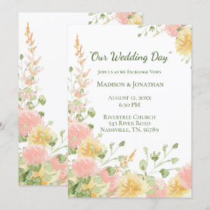 Waterverf Bloem Roze Elegant Chic Groen Schrift Kaart