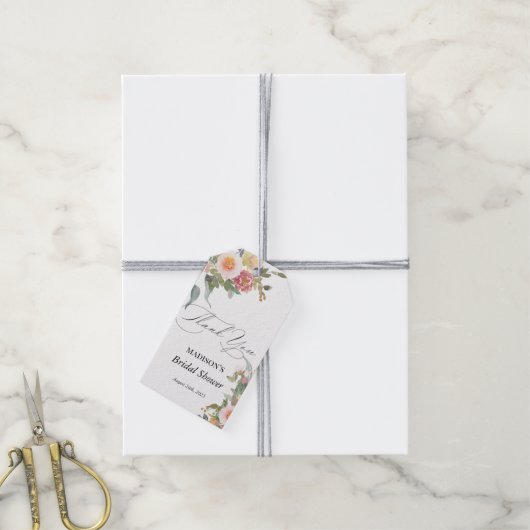 Waterverf Bloem Roze Groen Bruiloftsfeest Cadeaulabel (Met Touw)