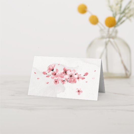 Waterverf Bloem Roze Kersenbloesem Bruiloft Plaatskaartje (Achterkant)