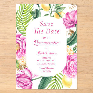 Waterverf Bloem Roze Pioenrozen Tulpen Quinceañera Acryl Uitnodigingen