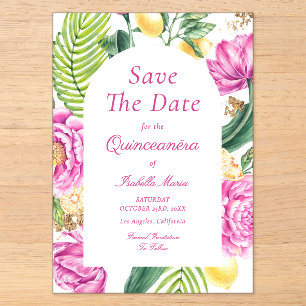 Waterverf Bloem Roze Pioenrozen Tulpen Quinceañera Acryl Uitnodigingen