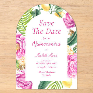 Waterverf Bloem Roze Pioenrozen Tulpen Quinceañera Acryl Uitnodigingen