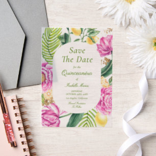 Waterverf Bloem Roze Pioenrozen Tulpen Quinceañera Vellum Uitnodigingen
