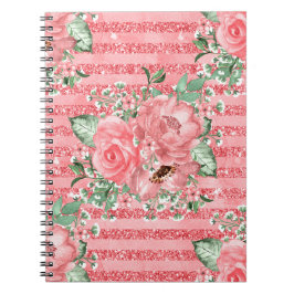 Waterverf Bloem Roze Rozen & Glitter Strepen Notitieboek
