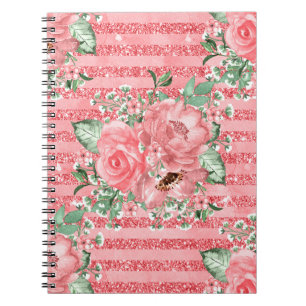 Waterverf Bloem Roze Rozen & Glitter Strepen Notitieboek