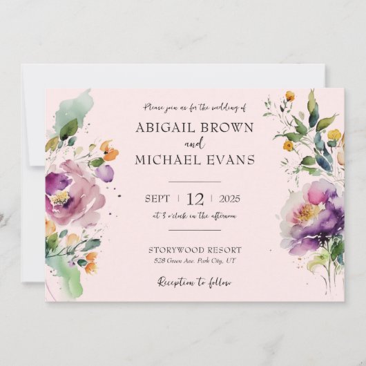 Waterverf Bloem Roze Trouw Uitnodiging (Voorkant)