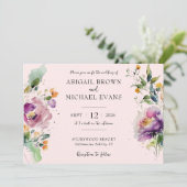 Waterverf Bloem Roze Trouw Uitnodiging (Staand voorkant)