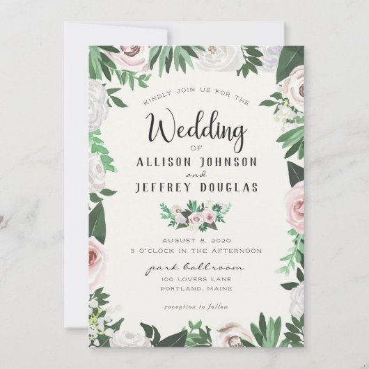 Waterverf Bloem Roze Wit Groen Trouwkaart Kaart (Voorkant)