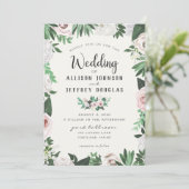 Waterverf Bloem Roze Wit Groen Trouwkaart Kaart (Staand voorkant)