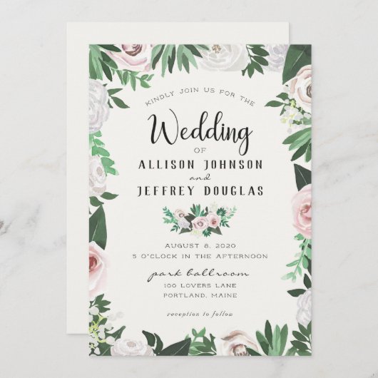 Waterverf Bloem Roze Wit Groen Trouwkaart Kaart (Voorkant / Achterkant)