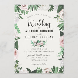 Waterverf Bloem Roze Wit Groen Trouwkaart Kaart