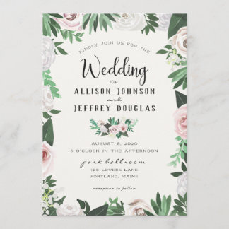 Waterverf Bloem Roze Wit Groen Trouwkaart Kaart