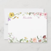 Waterverf Bloem Schrift Naam Persoonlijk Schrijfpa Notitiekaartje (Voorkant)