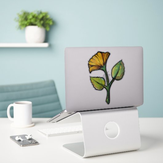 Waterverf bloem sticker (Laptop op bureau)