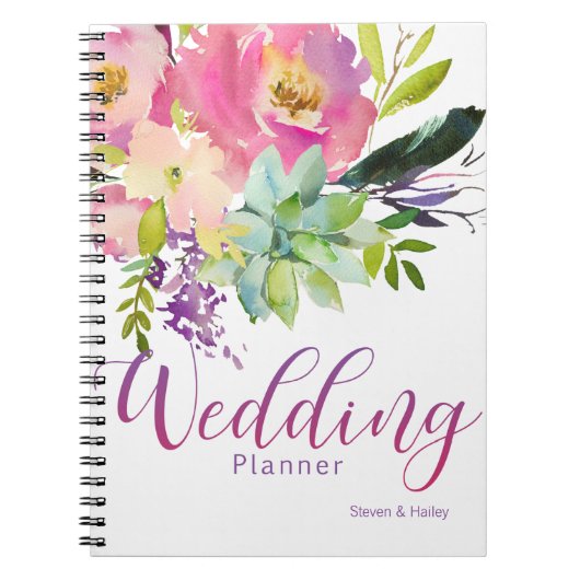 Waterverf Bloem Succulent Wedding Planner Notitieboek (Voorkant)
