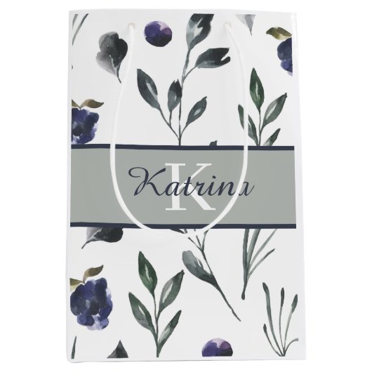 Waterverf bloem tas met monogram medium cadeauzakje (Voorkant)