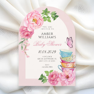 Waterverf bloem theekopje baby shower kaart