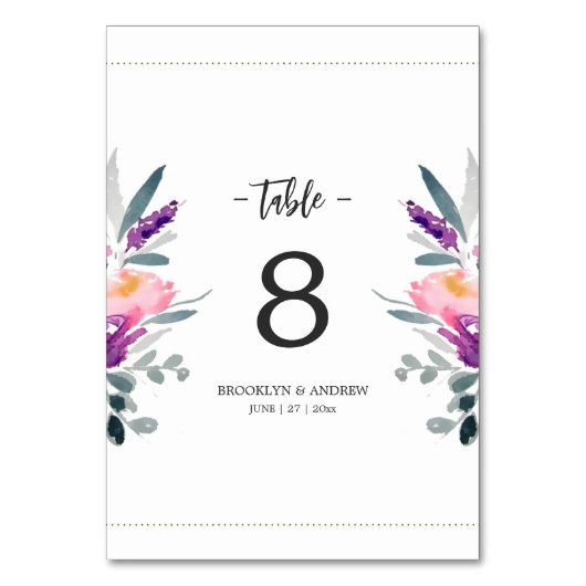 Waterverf Bloem Trouwtafel Nummers Kaart (Voorkant)