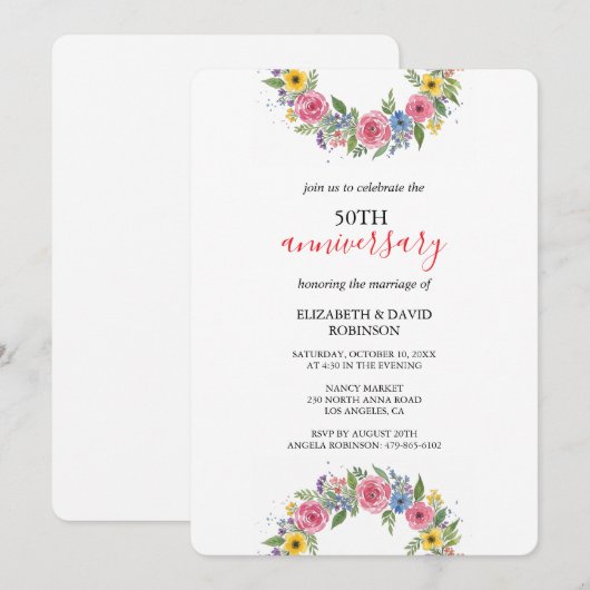 waterverf Bloem Unieke 50ste Verjaardag bruiloft Kaart (Voorkant / Achterkant)