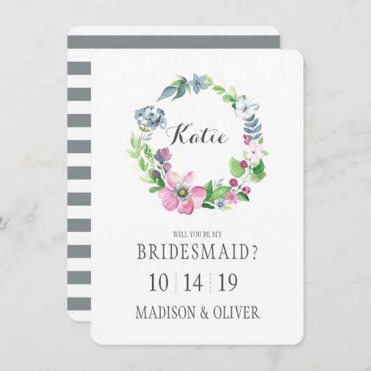 Waterverf Bloem & Vlinder | Bruidsmeisje Kaart (Voorkant / Achterkant)