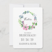 Waterverf Bloem & Vlinder | Bruidsmeisje Kaart (Voorkant)