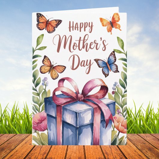 Waterverf Bloem Vlinder Moederdag Kaart