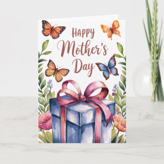 Waterverf Bloem Vlinder Moederdag Kaart (Voorkant)