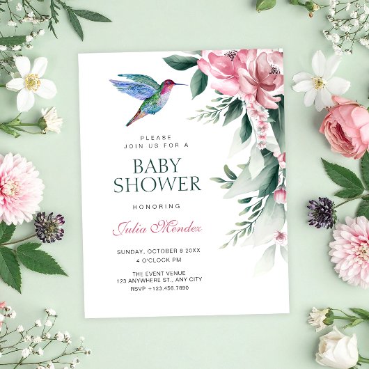 Waterverf bloem vogel babyshower kaart