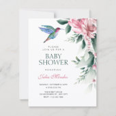 Waterverf bloem vogel babyshower kaart (Voorkant)