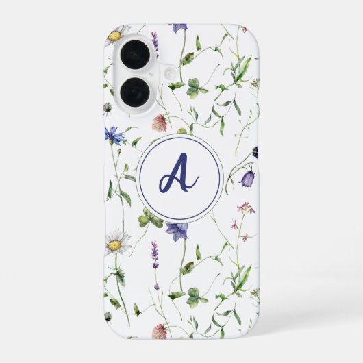 Waterverf Bloem Wildbloem Patroon Monogram iPhone 16 Hoesje (Achterkant)