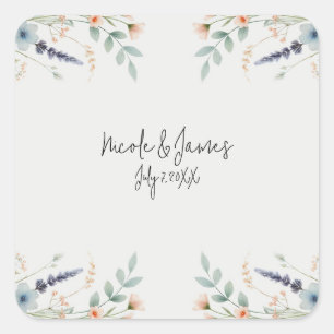 Waterverf Bloem Wilde Bloem Lente Bruiloft Vierkante Sticker