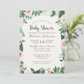 Waterverf Bloem Wit Groen Baby Shower Kaart (Staand voorkant)