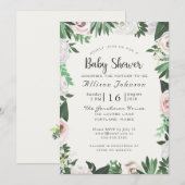 Waterverf Bloem Wit Groen Baby Shower Kaart (Voorkant / Achterkant)