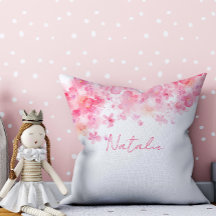 Waterverf bloem wit roze naam kussen