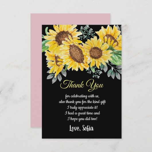 waterverf bloem, zonnebloem, dank u wel! kaart (Voorkant / Achterkant)