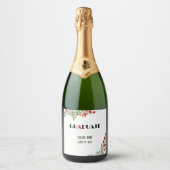 Waterverf bloem zwart wit rood afstuderen sparkling wijnetiket (Voorkant)