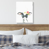Waterverf Bloem Zwart & Witte Koe Kunst Canvas Afdruk (Insitu (Slaapkamer))