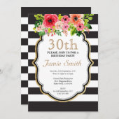 Waterverf Bloem Zwarte en Witte Stripe Dag Kaart (Voorkant / Achterkant)