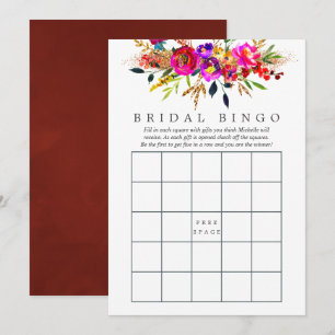 Waterverf Bloemachtige Bruiloftsshower Bingo Kaart