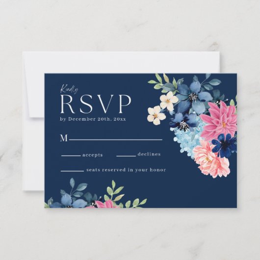 Waterverf bloemblaadjes pastel bruiloft RSVP kaartje (Voorkant)