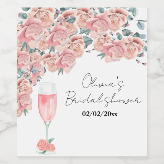 Waterverf bloemblaadjes & prosecco zomer bruidssho wijn etiket (Enkel label)