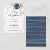 Waterverf bloemblauw & goud, geometrische vorm visitekaartje (Voorkant / Achterkant)