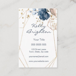 Waterverf bloemblauw & goud, geometrische vorm visitekaartje