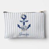 waterverf Bloemblauw Nautische Strepen Naam Chic Etui (Achterkant)