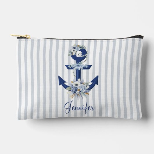 waterverf Bloemblauw Nautische Strepen Naam Chic Etui (Voorkant)