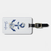 waterverf Bloemblauw Nautische Strepen Naam Leuk Bagagelabel (Voorkant horizontaal)