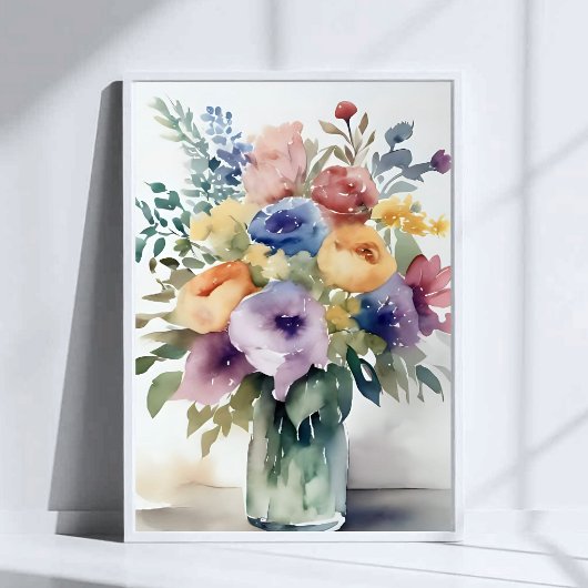 Waterverf bloemboeket schilderij poster