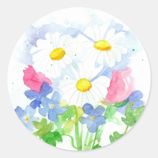 Waterverf Bloemboeket Shasta Daisy Ronde Sticker (Voorkant)