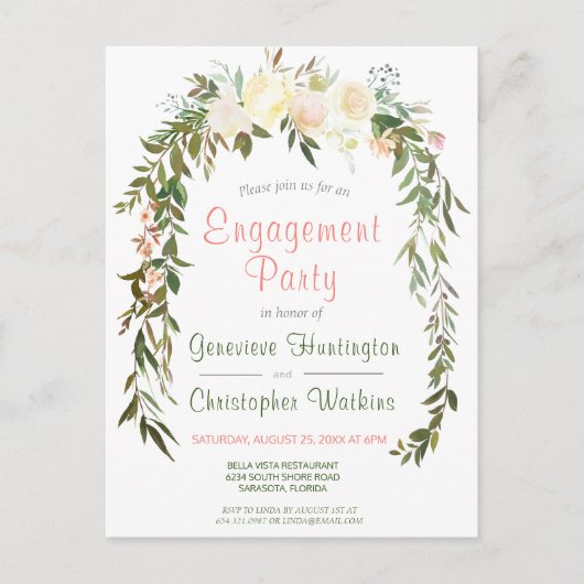 Waterverf Bloemboog Verlovingsfeest Briefkaart (Voorkant)