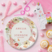 Waterverf Bloemboter Cream Trouwpaar Naam Papieren Bordje (Feest)